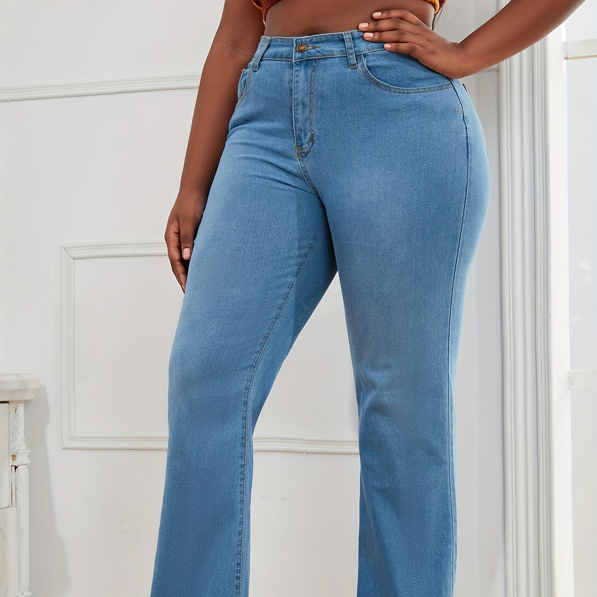  Washed High Rise Fringe Flare Jeans