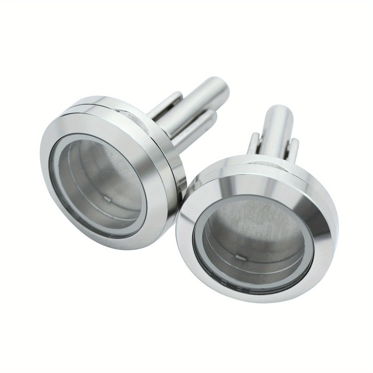 Stainless Steel DIY Round Glass Photo Box Cufflinks