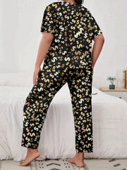  Dollar Print Pajamas Set Short Sleeve Top & Pants Money Graphic