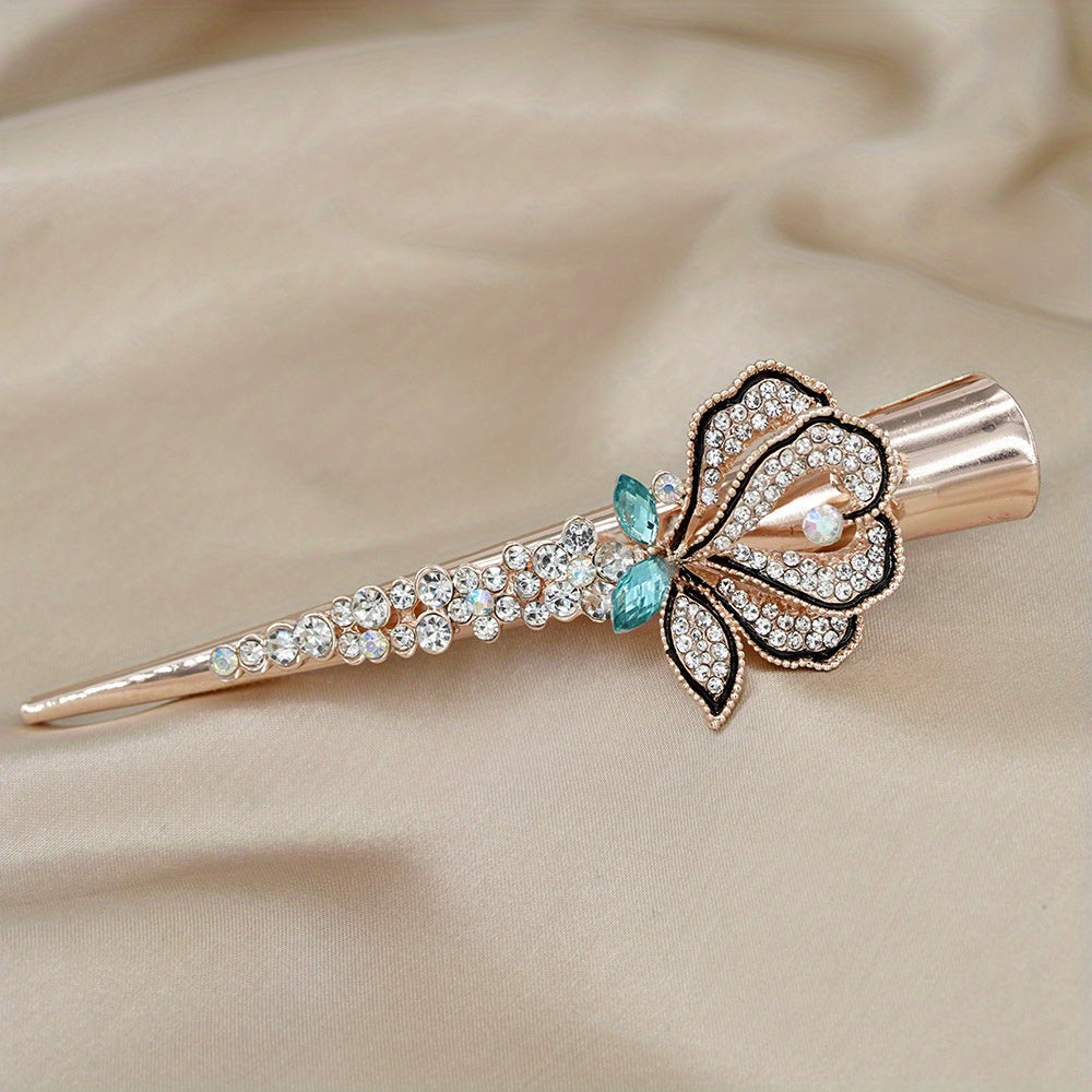 Vintage Rhinestone Flower Hair Clip for Women Girls