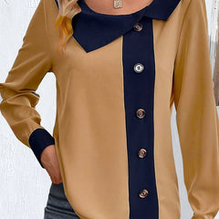  Colorblock Long Sleeve Blouse