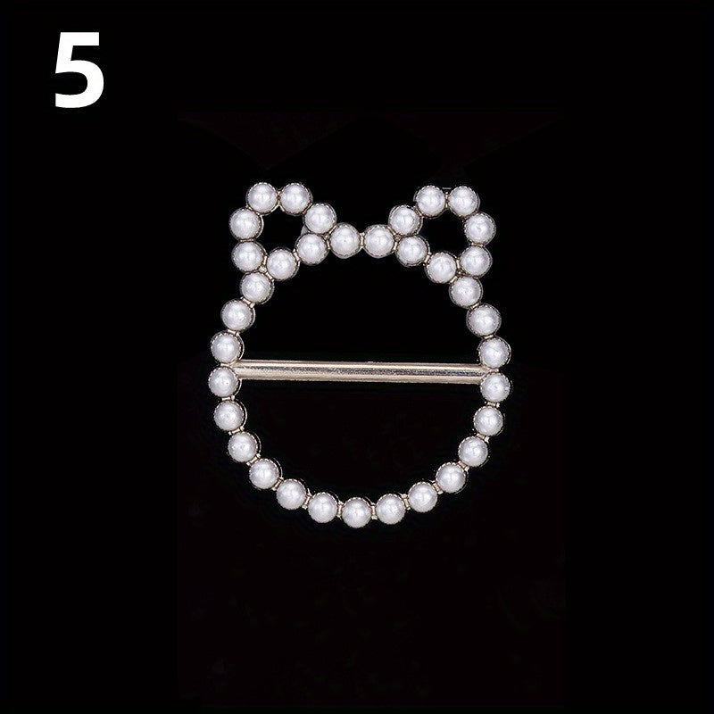 Faux Pearl Round Buckle Women Dress Scarf Pin Brooch