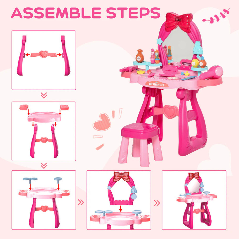 Kids Vanity Table and Chair Set with Mirror Princess Makeup Toy