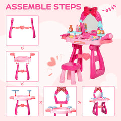 Kids Vanity Table and Chair Set with Mirror Princess Makeup Toy