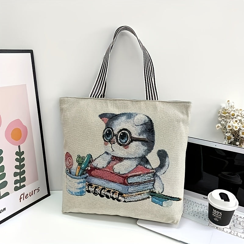 Canvas Shopping Tote Bag with Large Capacity Zipper Handbag