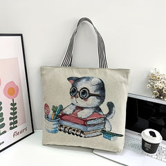 Canvas Shopping Tote Bag with Large Capacity Zipper Handbag