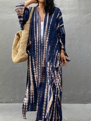 Tie Dye Striped Batwing Sleeve Maxi Beach Cover Up