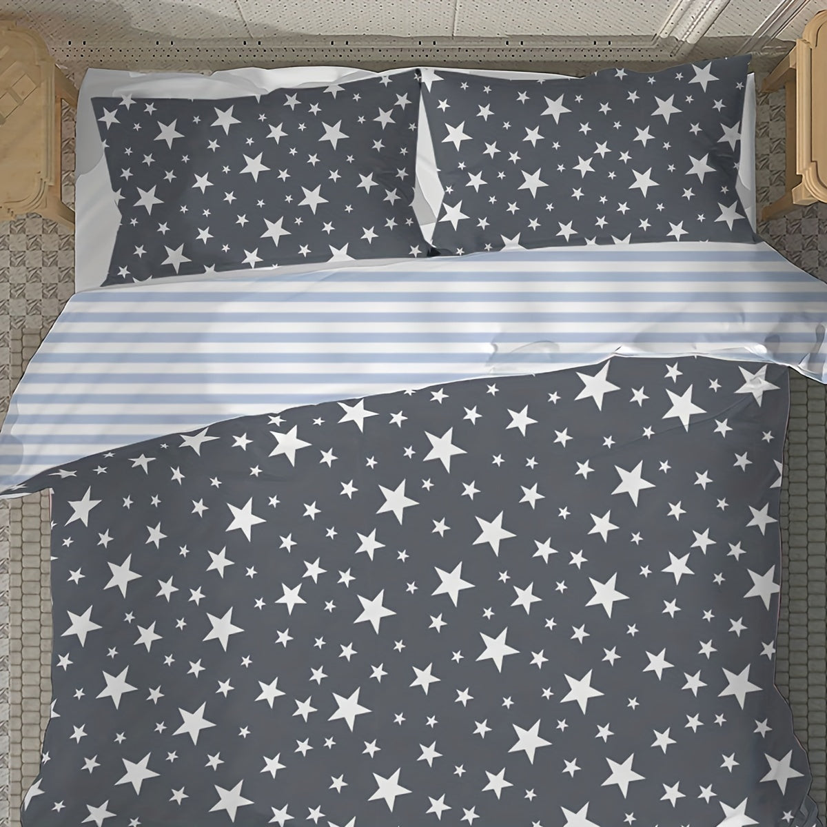 3pcs Star Print Duvet Cover Set Soft Microfiber Bedding 2 Pillowcase
