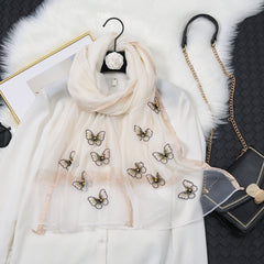 Butterfly Embroidered Scarf Solid Warm Shawl