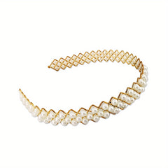Faux Pearl Wavy Headband Metal Headdress Hair Band Hair Accessories