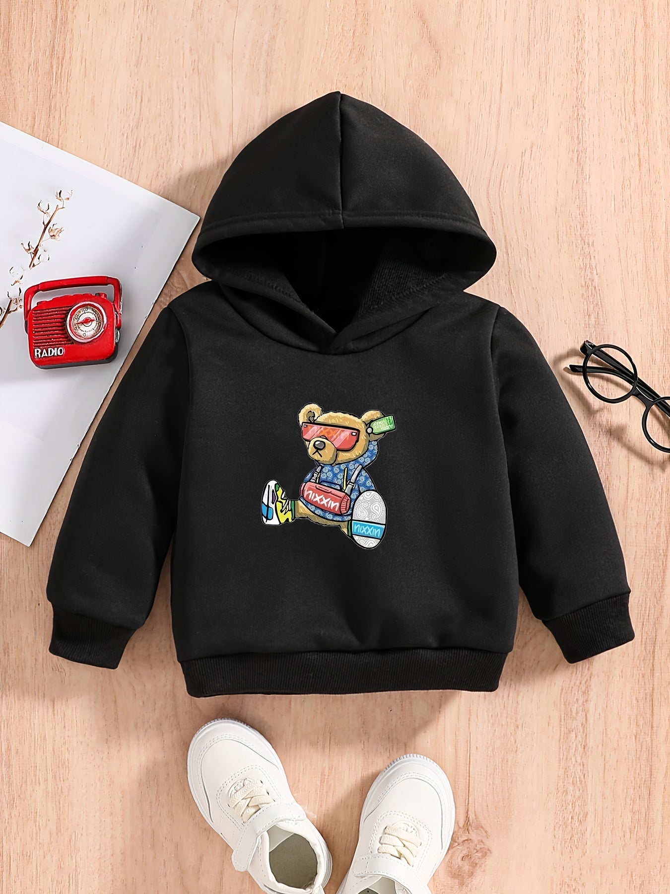 Bear Print Baby Boys Hooded Sweatshirt