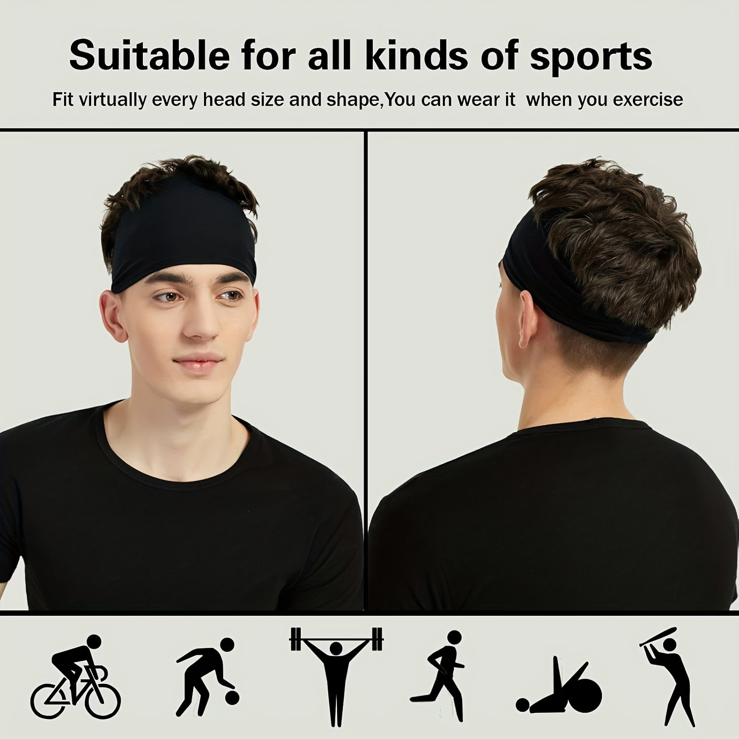 6pcs Sports Hair Bands Men's Yoga Headband Sweat Absorbing Band