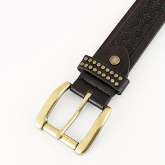 Men's Floral Pin Buckle Belt PU Leather Casual Jeans Pants Waist Strap