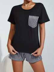 Striped Lounge Set Short Sleeve Top & Shorts Women's Loungewear