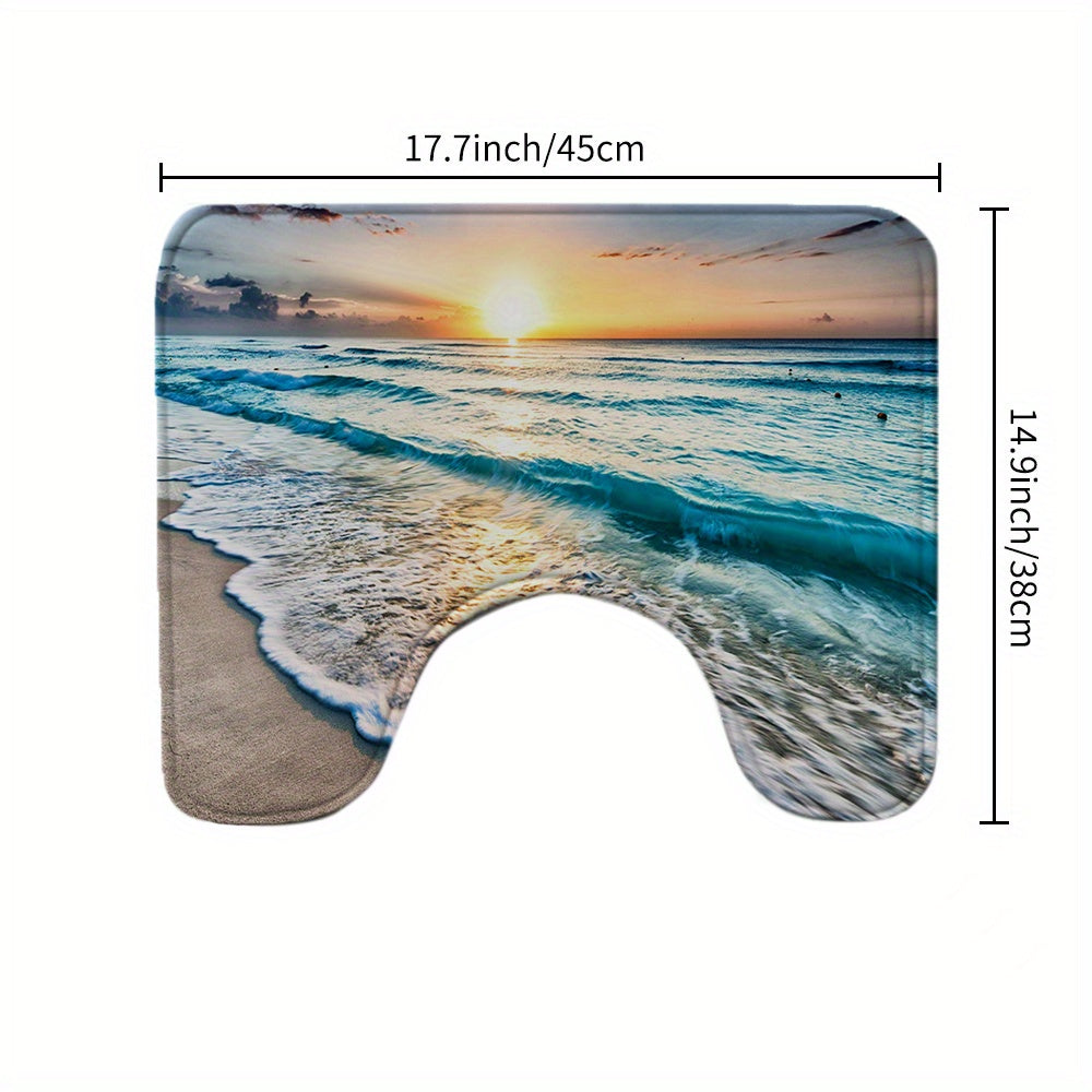 Dawn Sea Wave Shower Curtain & Mat Set