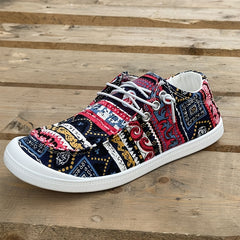 Women's Tribal Print Canvas Shoes Low Top Lace Up Round Toe Casual Shoes