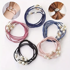 Faux Pearl Beaded Hair Tie Elastic Hair Rope Multilayer Hair Ring Sweet Ponytail