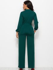 Button Up High Neck Long Sleeve Jumpsuit for Women