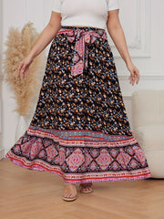  Colorblock Floral Print Boho Maxi Skirt