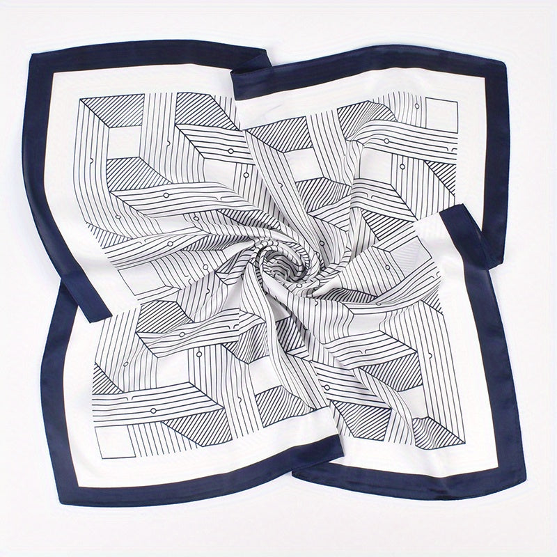 Geometric Stripe Print Bandana Square Scarf Woman Satin Shawl