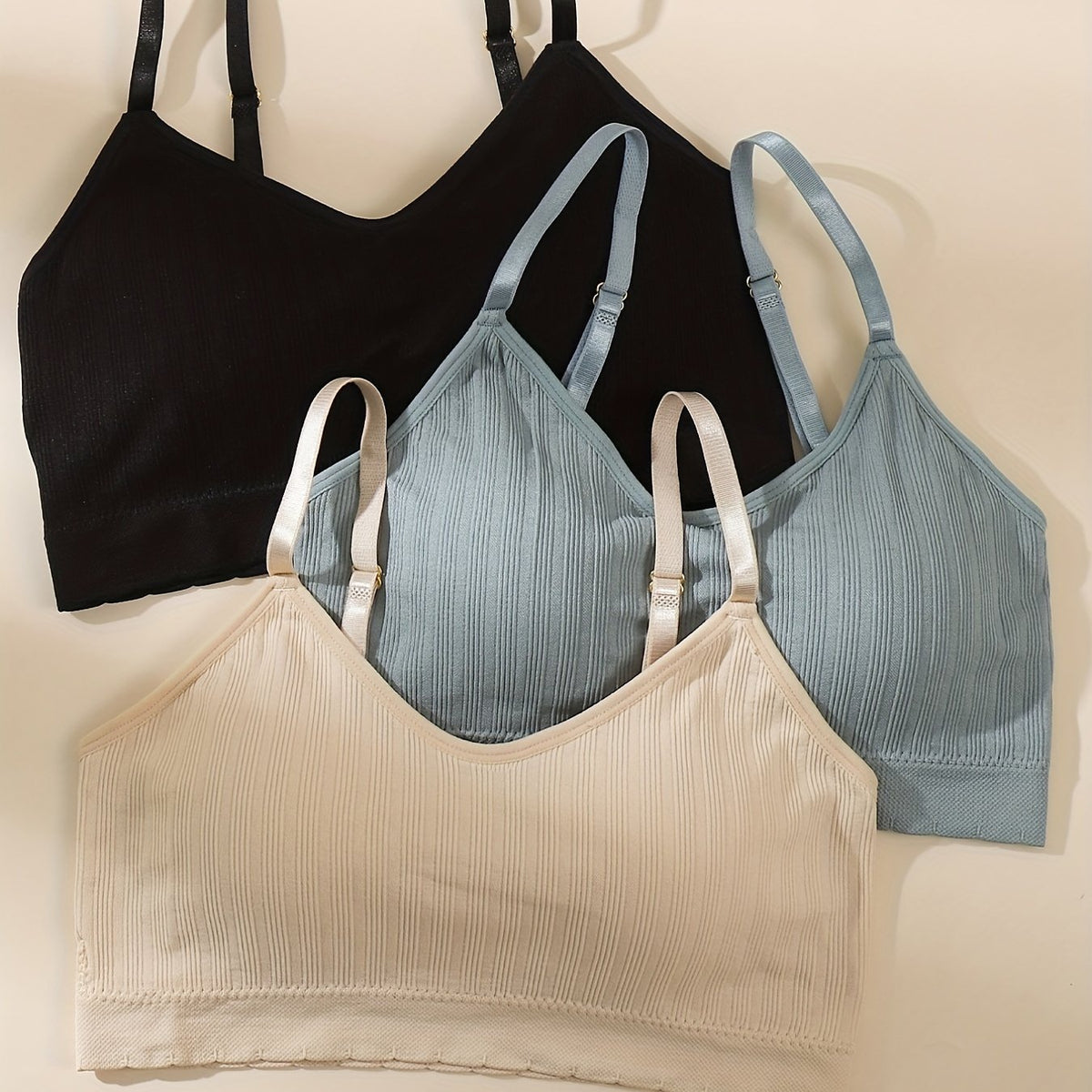 3pcs Wireless Comfy Sports Bras Breathable Intimates Women's Lingerie