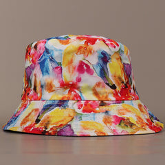 Rainbow Reversible Bucket Hat Colorful Ink Fisherman Cap Lightweight Seaside Bea