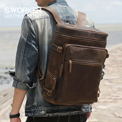 Vintage Leather Backpack Laptop Bag School Bag