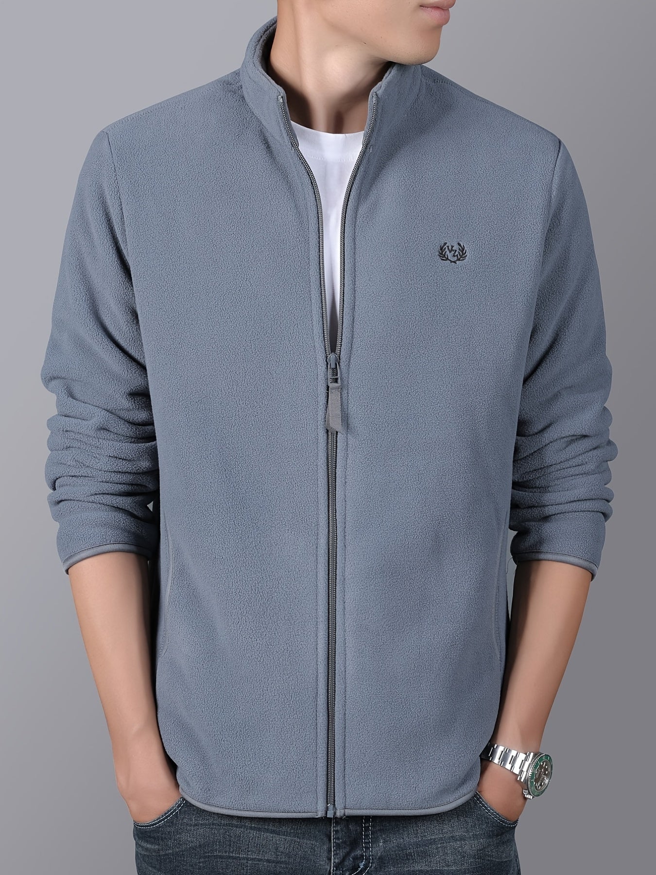 Men's Fleece Jacket Zip-Up Polar Casual Stand Collar