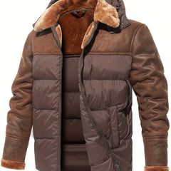 Men's Plush Hooded Jacket Thermal Warm Coat
