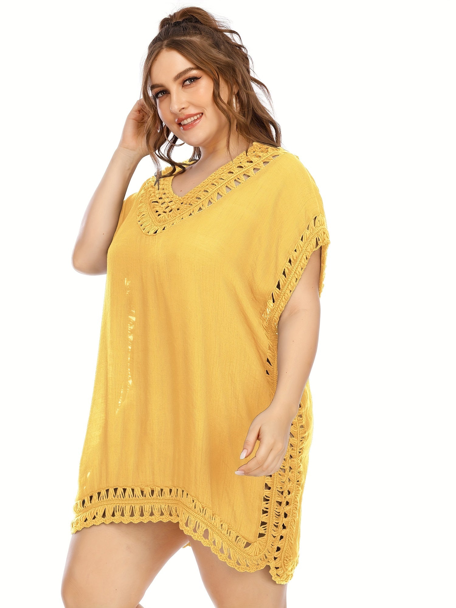  Crochet Cut Out V Neck Cover Up Dress