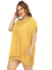  Crochet Cut Out V Neck Cover Up Dress