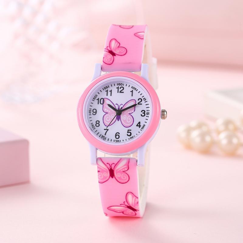 DOBROA Butterfly Print Quartz Wrist Watch for Teens PVC Strap Non Waterproof