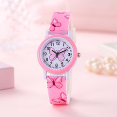 DOBROA Butterfly Print Quartz Wrist Watch for Teens PVC Strap Non Waterproof