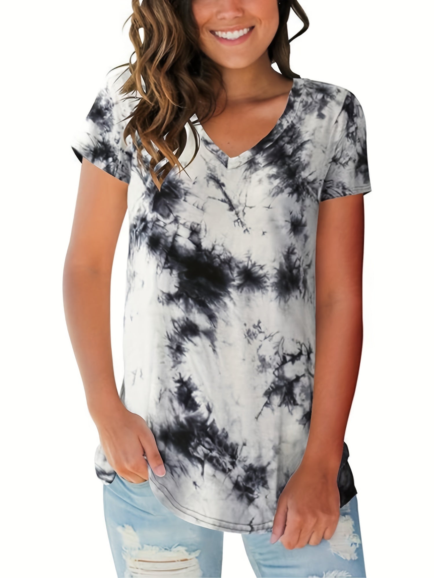  Tie Dye V Neck T Shirt