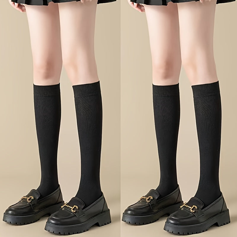 2 Pairs College Style Knee High Socks Women's Stockings