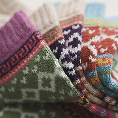 5 Pairs Geometric Print Colorblock Crew Socks