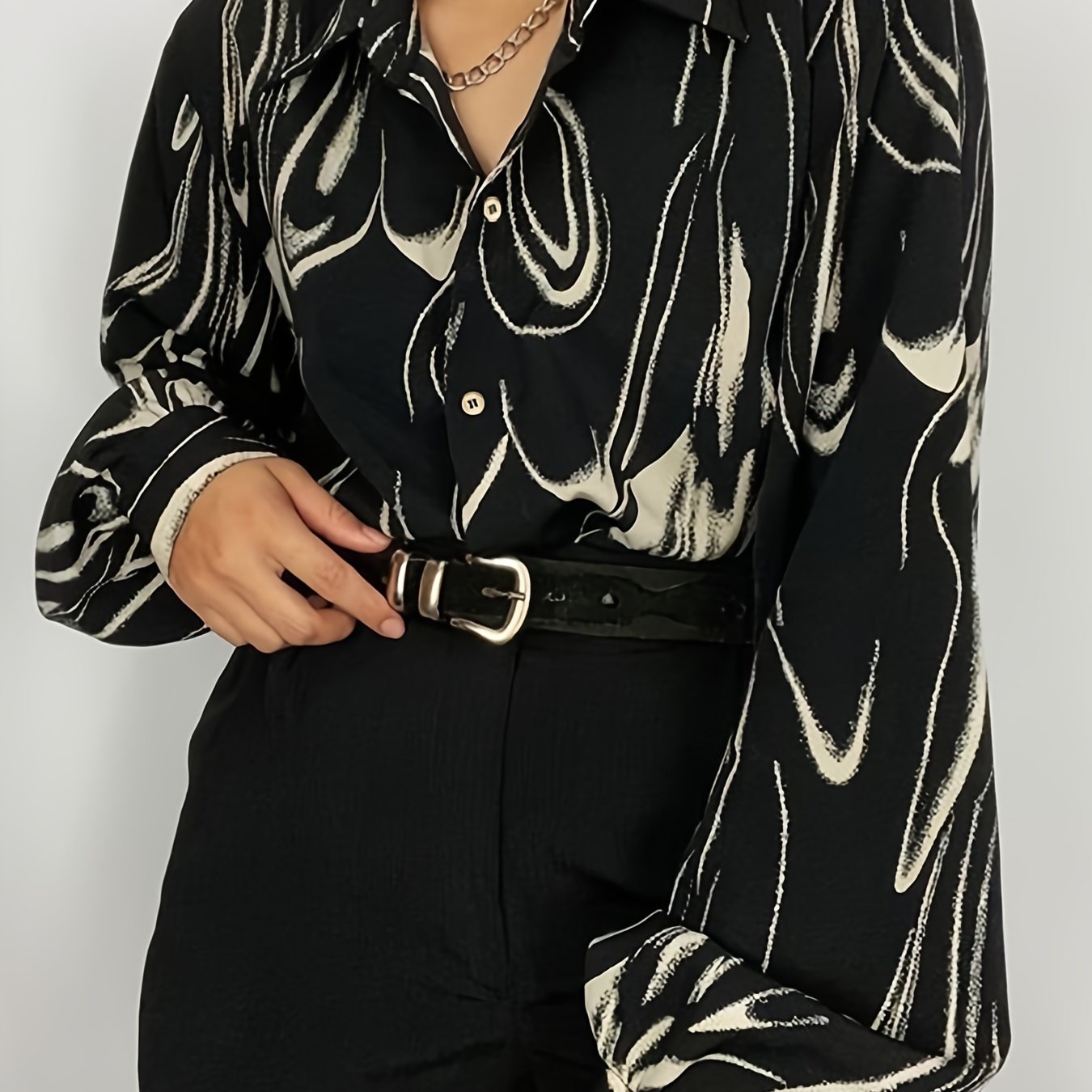  Women's Stripe Print Long Sleeve Button Up Shirt