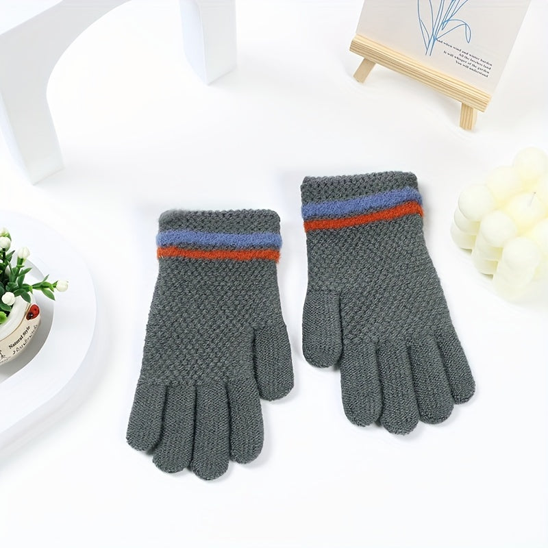 Kids Winter Knitted Gloves, Thick & Warm, 5-10 Years