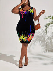  Women's Painting Print Slim Fit Tank Dress
