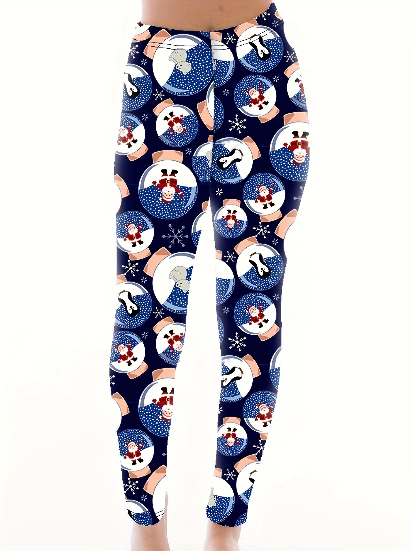  Santa Claus Print High Rise Leggings