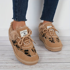 Women's Leopard Print Snow Boots Plush Lined Ankle Winter Shoes