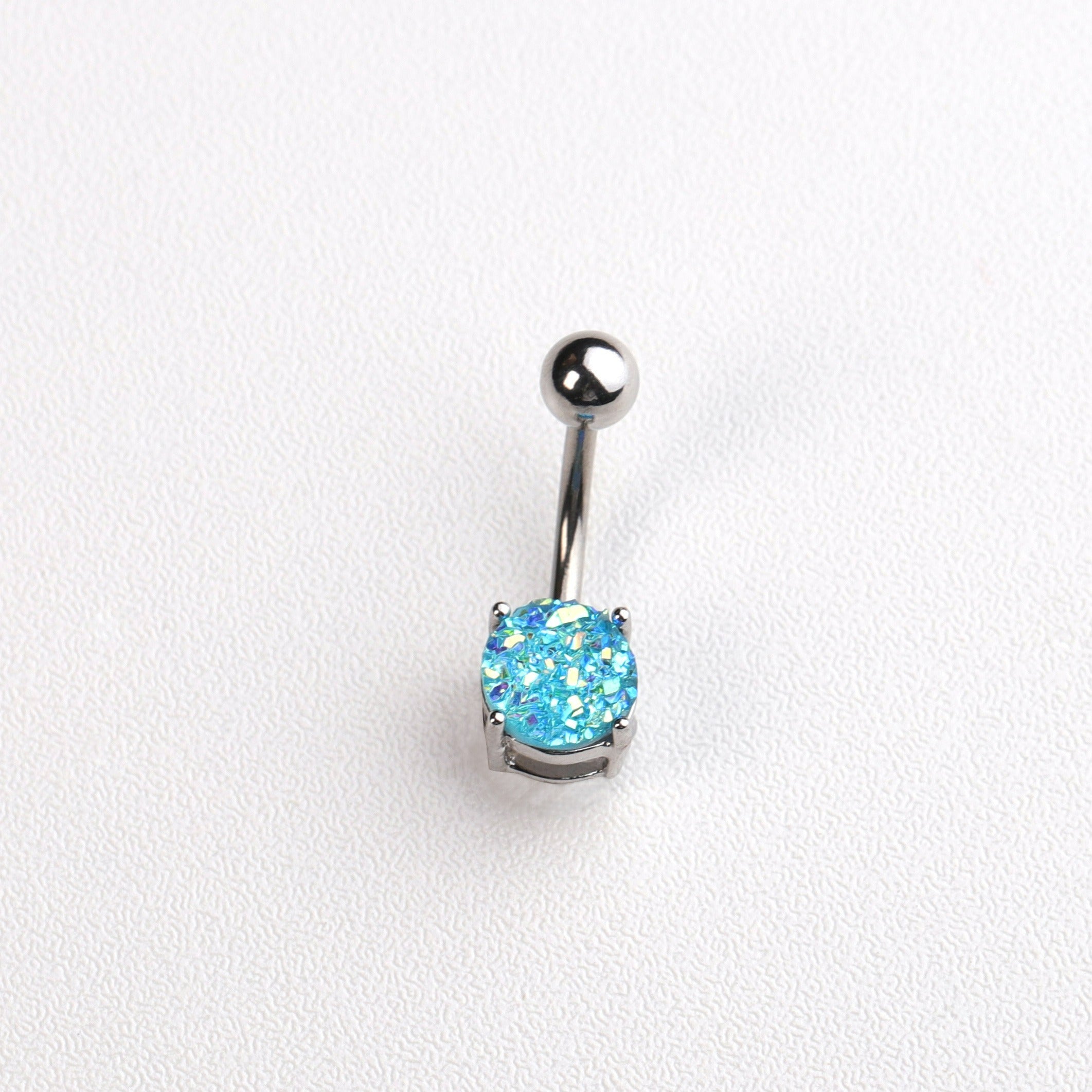 Stainless Steel Horseshoe Belly Button Ring with Zircon Inlay