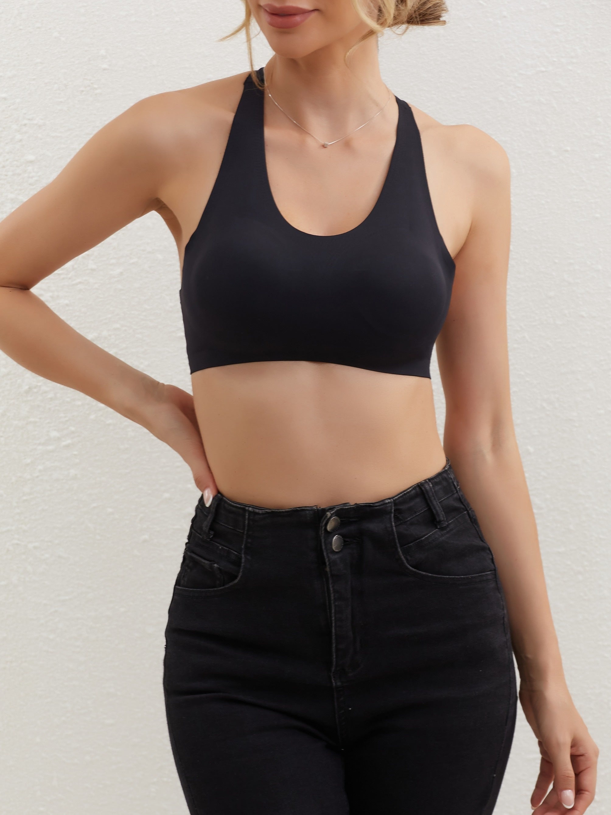 2 Seamless Solid Sports Bras Comfy & Breathable Running Workout Bra