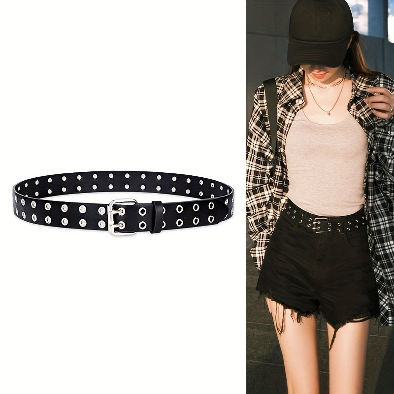 Punk Eyelet Leather Belt Hip Hop Unisex Jeans Pants Belt