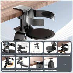 360 Rotation Under Desk Cup & Headphone Holder Telescoping Aluminum Stand Hook