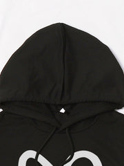 Women's Heart Print Hoodie Casual Drawstring Loose Sweatshirt