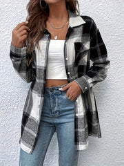  Plaid Button Up Long Sleeve Blouse