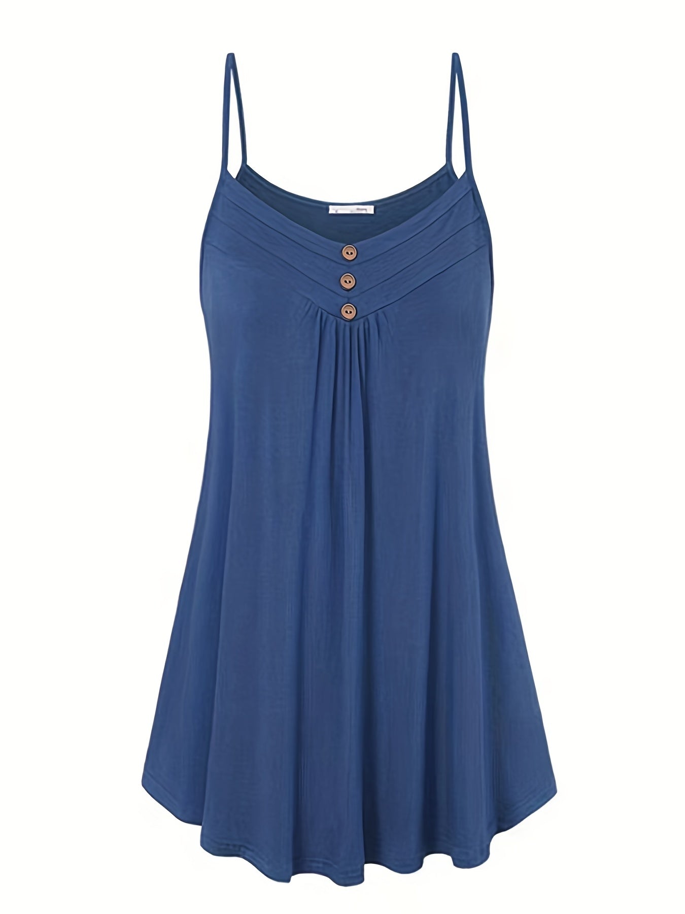  Solid Button Decor Ruched V Neck Midi Summer Dress