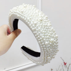 Faux Pearl Sponge Hair Hoop Velvet Colorful Wide Brim Headband