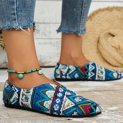 Women's Tribal Style Flat Shoes Pointed Toe Slip On Casual Canvas Flats